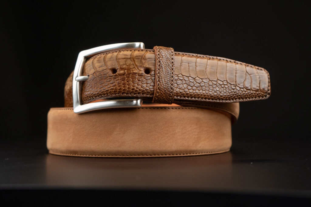 Nubuck belt combined Ostrich leg
