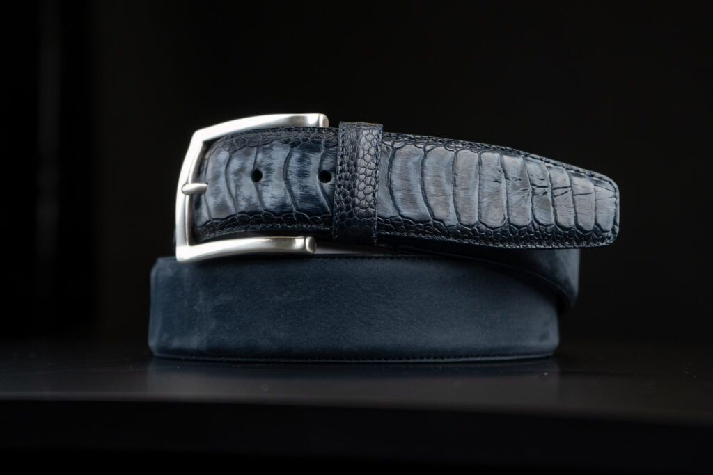 Nubuck belt combined Ostrich leg – blue