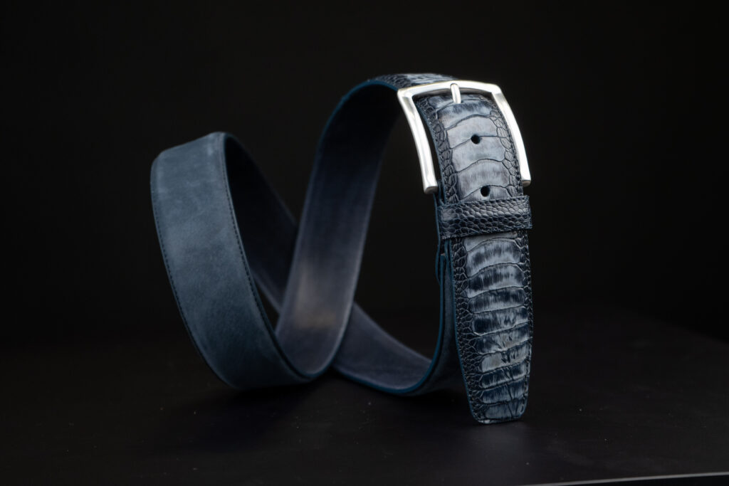 Nubuck belt combined Ostrich leg – blue